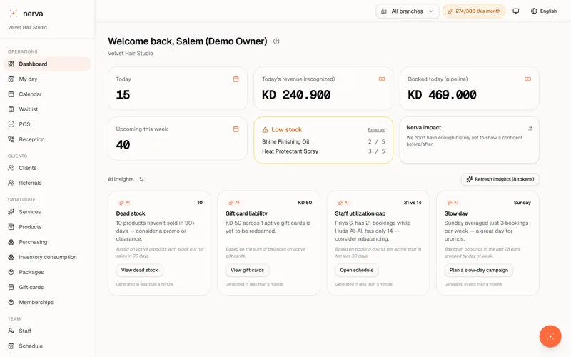 A day and role overview on Nerva's dashboard